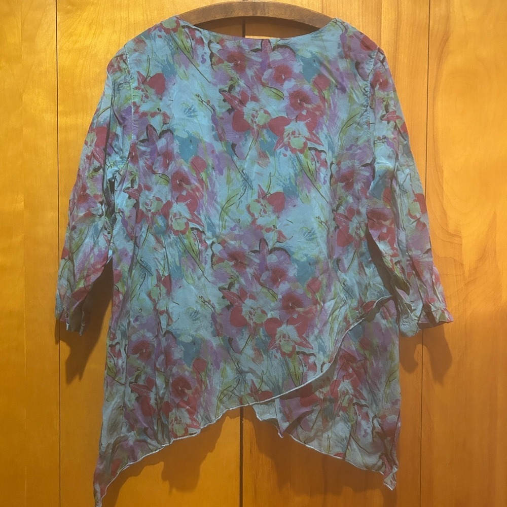 Click by Color Me Cotton Blouse Size L Cotton Made in USA Blue Floral Fairy - Picture 5 of 9